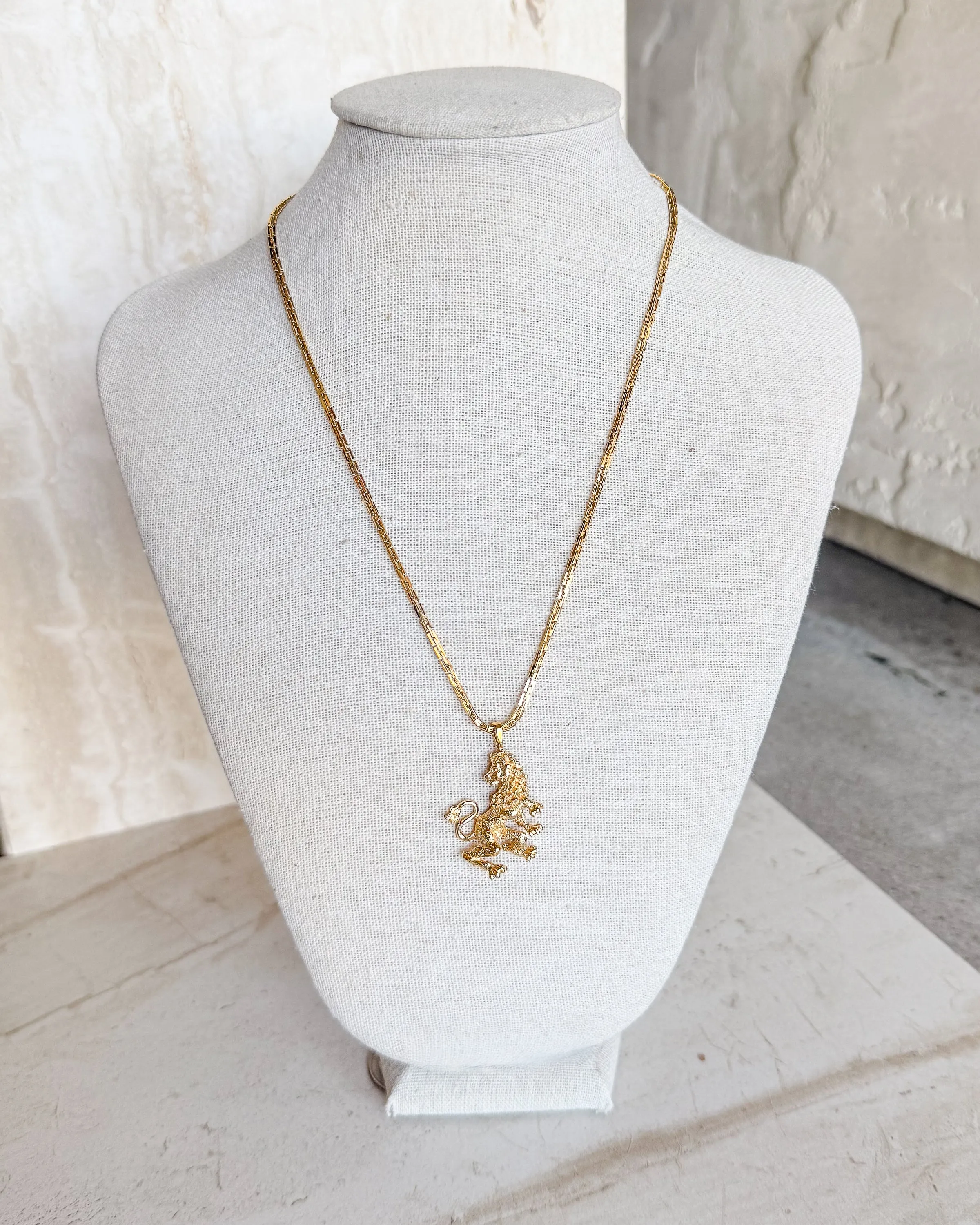Vintage Gold Tone Lion Pendant Necklace sold by Care Tucker