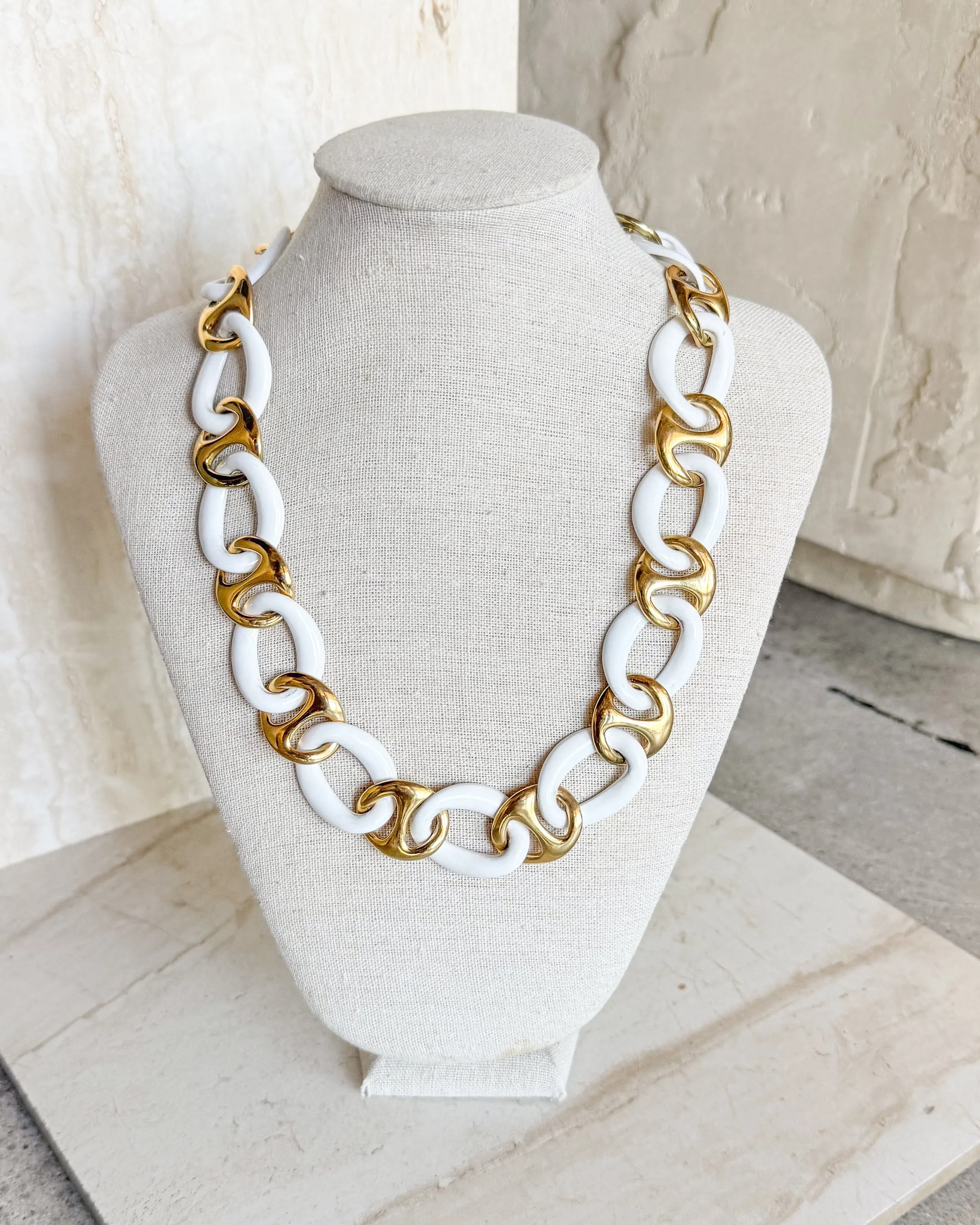 Vintage Signed White Enamel Necklace sold by Care Tucker