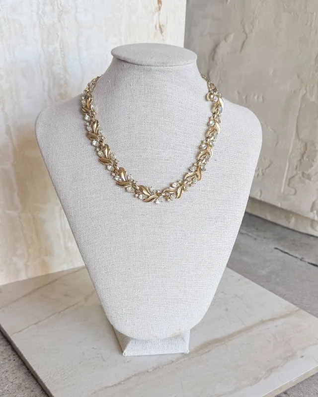 Vintage Gold Tone Rhinestone Leaf Necklace sold by Care Tucker