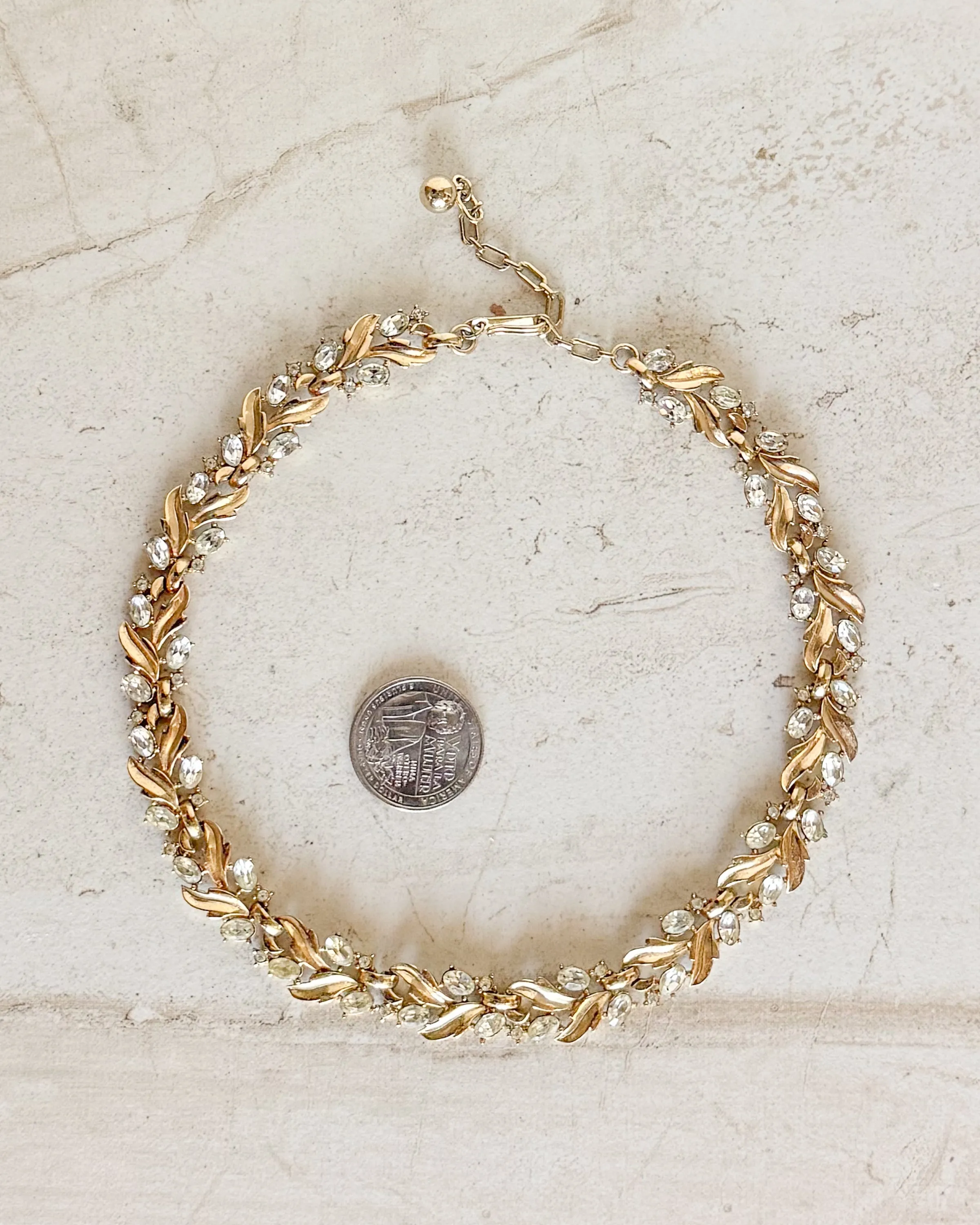 Vintage Gold Tone Rhinestone Leaf Necklace sold by Care Tucker product image thumbnail 2