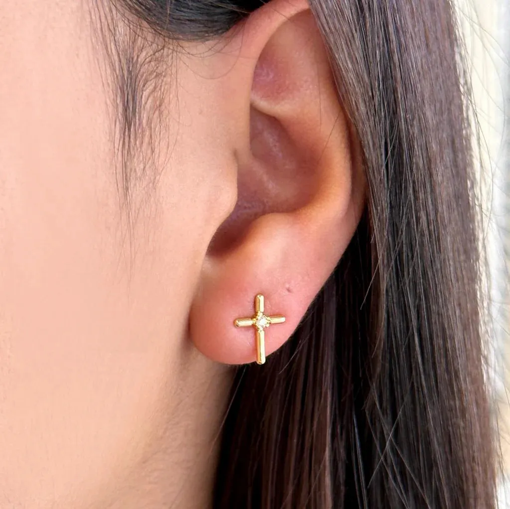 Mini Cross Stud Earrings sold by Care Tucker product image thumbnail 2