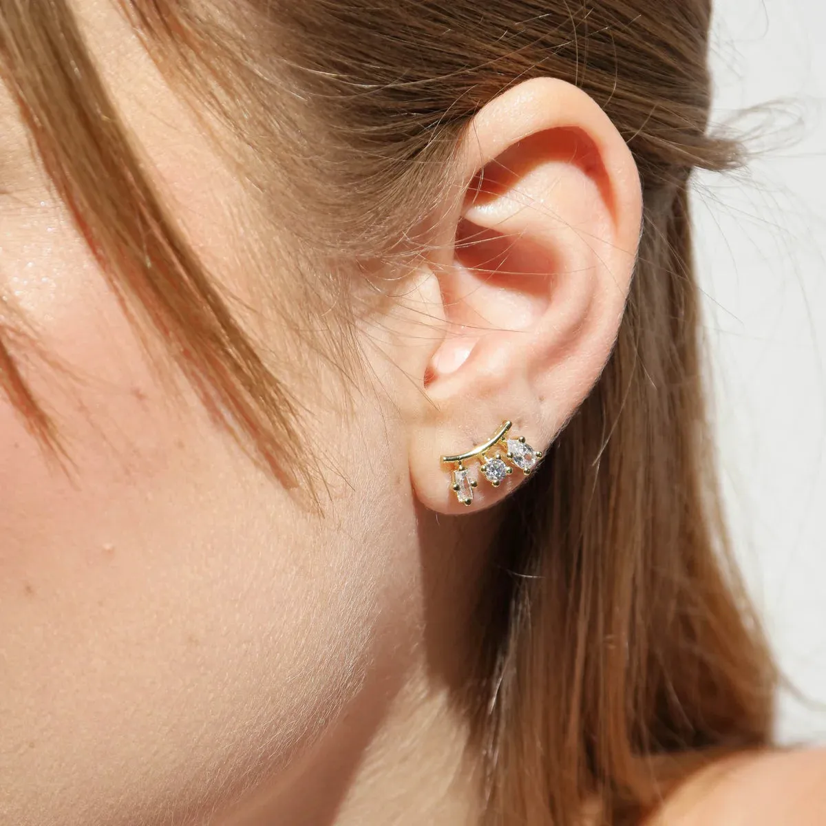 18k Gold Filled Clear Cubic Zirconia 3-Shapes Stud Earrings sold by Care Tucker product image thumbnail 2