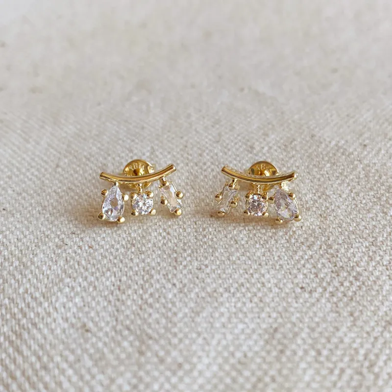 18k Gold Filled Clear Cubic Zirconia 3-Shapes Stud Earrings made by Care Tucker