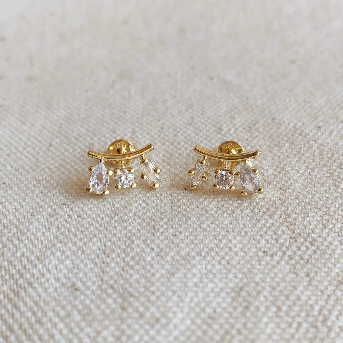 18k Gold Filled Clear Cubic Zirconia 3-Shapes Stud Earrings sold by Care Tucker