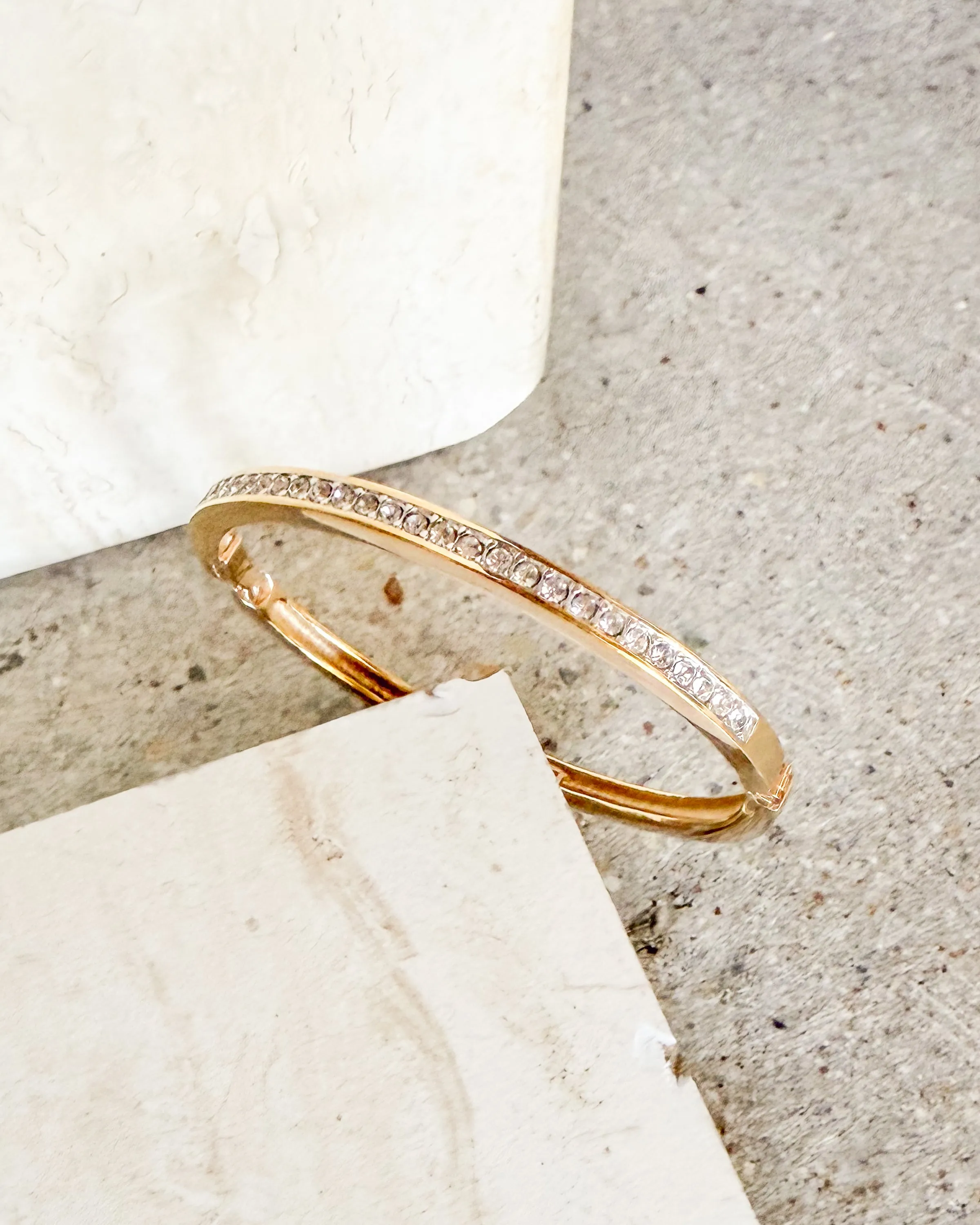 Vintage Signed Gold plated Steel And Shiny Stones Bangle Bracelet sold by Care Tucker product image thumbnail 4