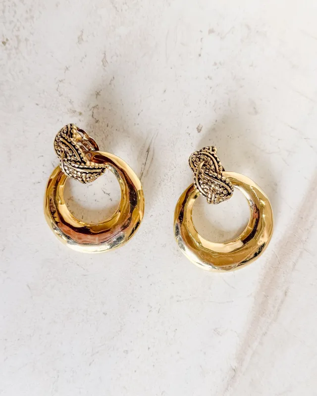 Vintage Signed Gold Tone Braided Hoop Clip On Earrings sold by Care Tucker