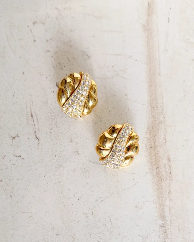 Vintage Signed Gold Tone & Rhinestone Pierced Earrings sold by Care Tucker