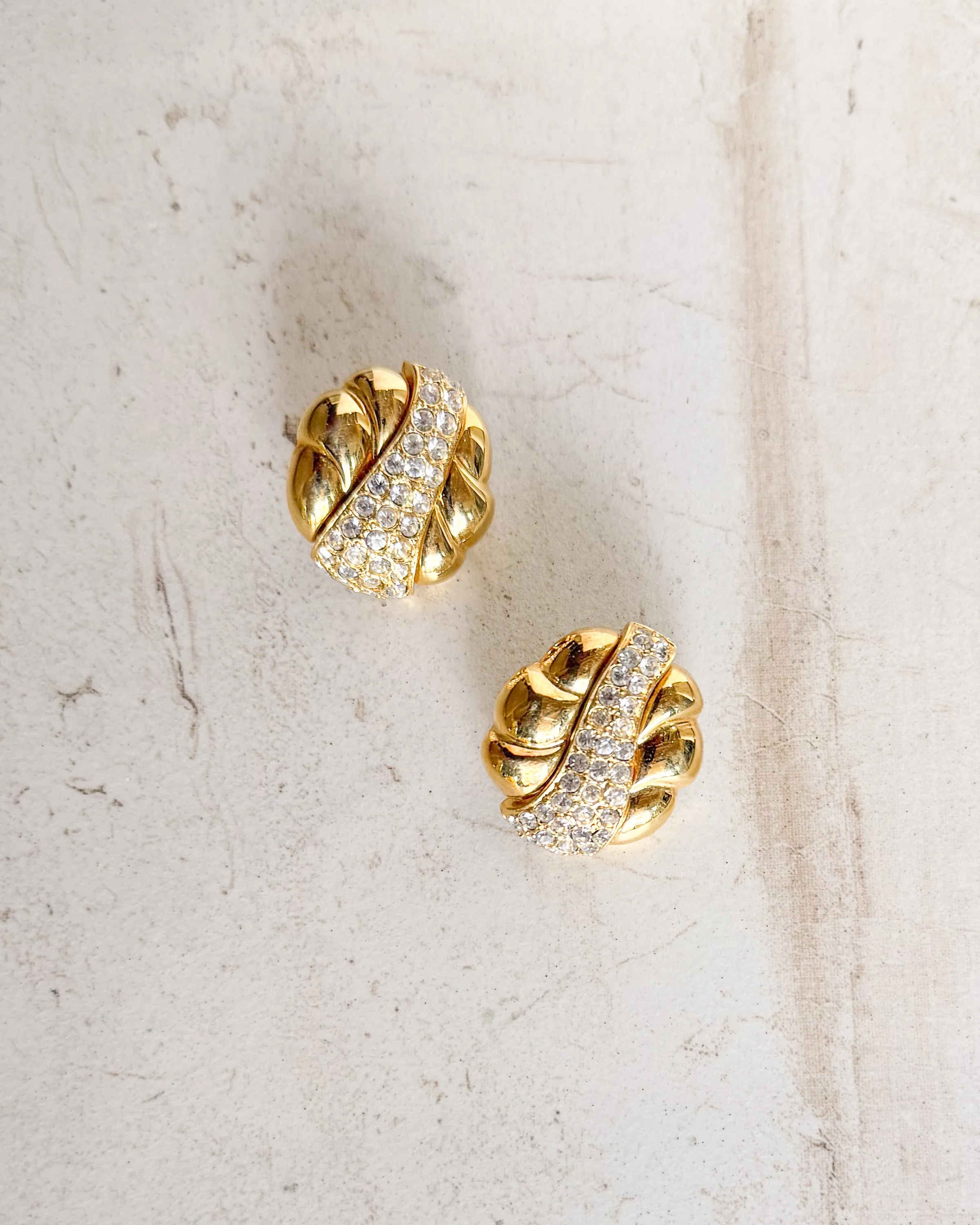 Vintage Signed Gold Tone & Rhinestone Pierced Earrings sold by Care Tucker