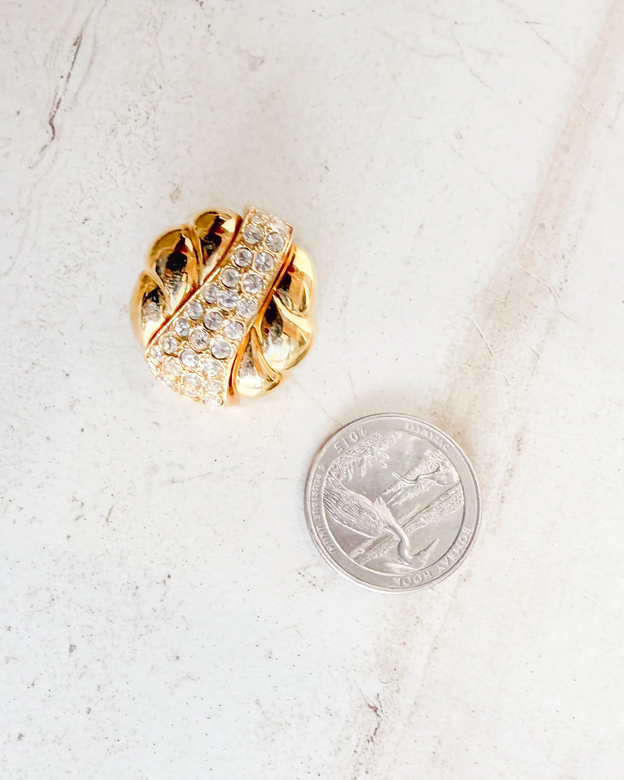 Vintage Signed Gold Tone & Rhinestone Pierced Earrings sold by Care Tucker product image thumbnail 2