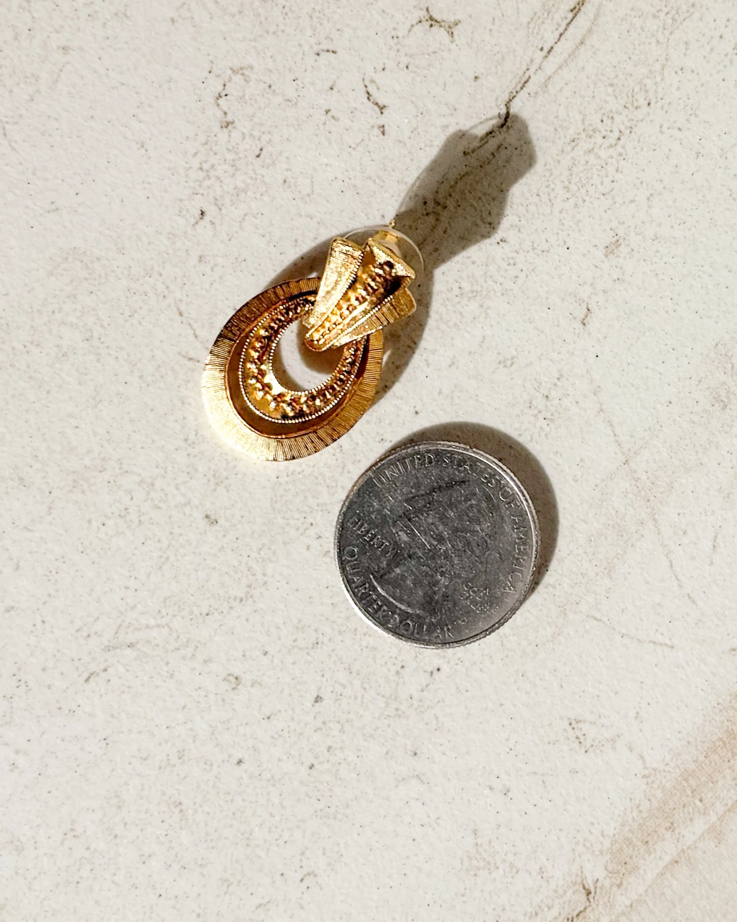 Vintage Signed Gold Tone Oval Knocker Clip On Earrings sold by Care Tucker product image thumbnail 2