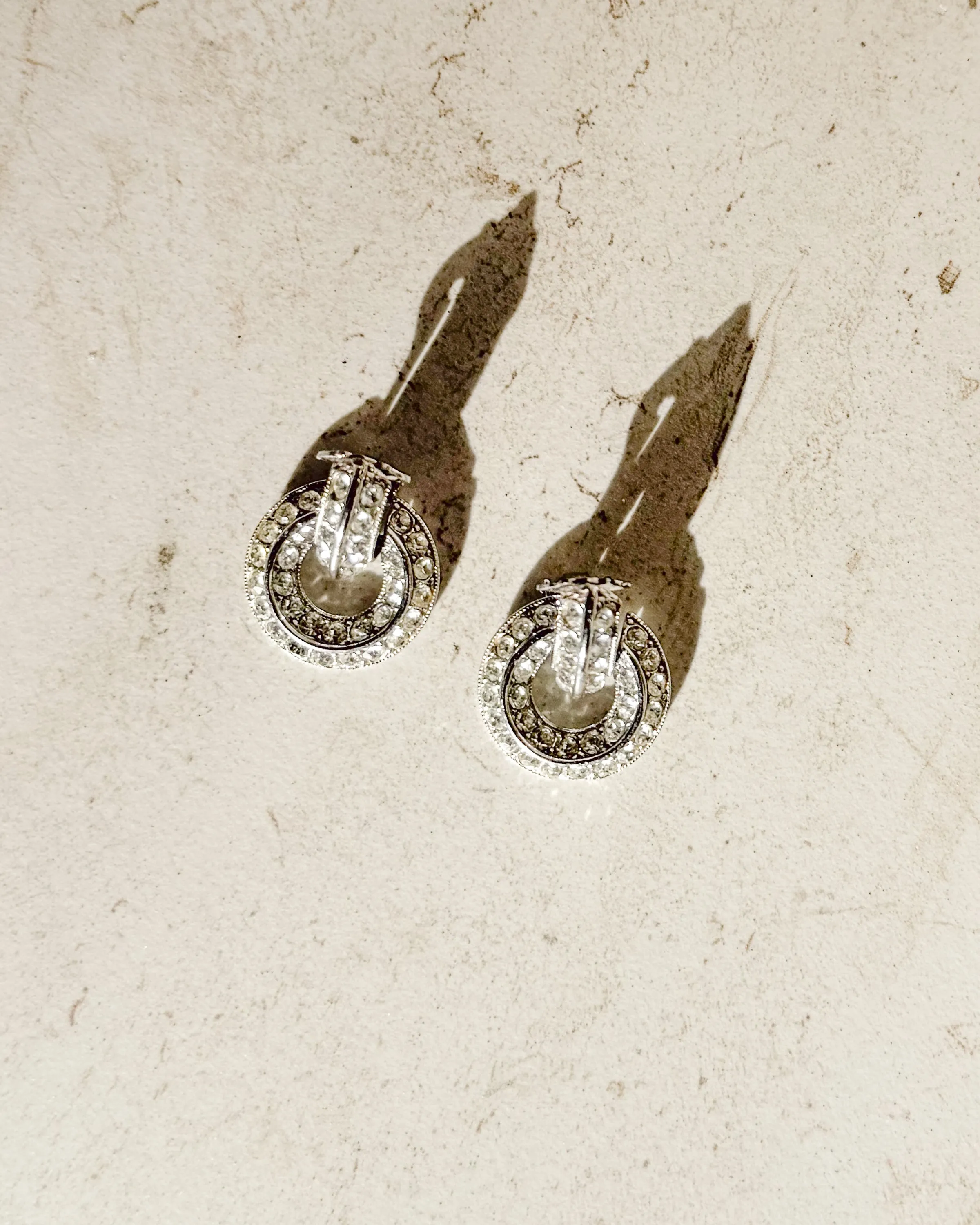 Vintage Circle Crystal Clear SILVERTONE Clip Earrings sold by Care Tucker product image thumbnail 2