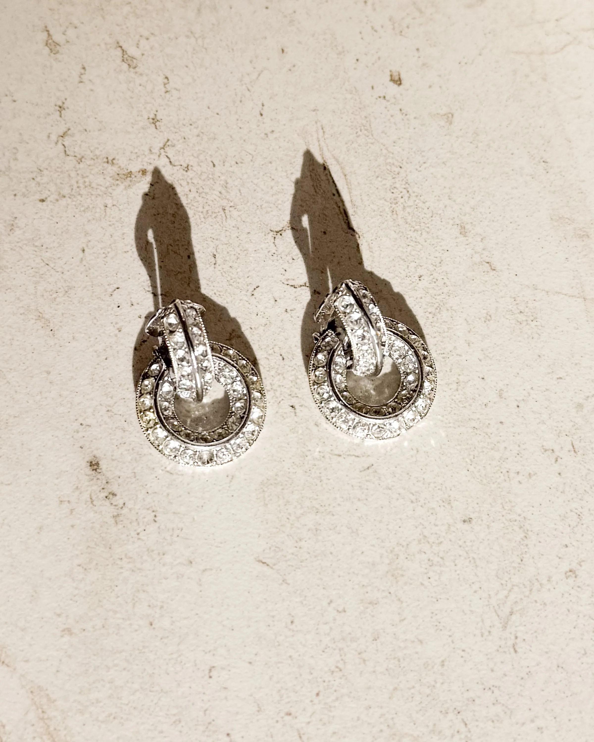 Vintage Circle Crystal Clear SILVERTONE Clip Earrings sold by Care Tucker