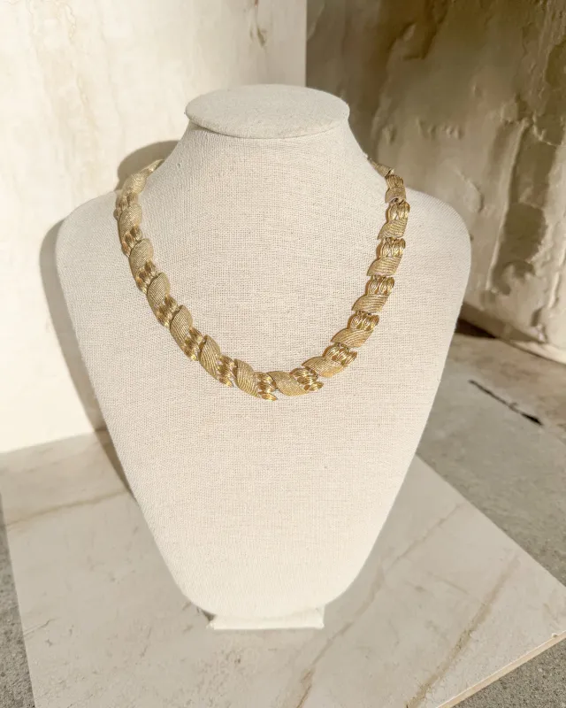 Vintage Signed Bar+ beads Textured Gold Collar Necklace sold by Care Tucker