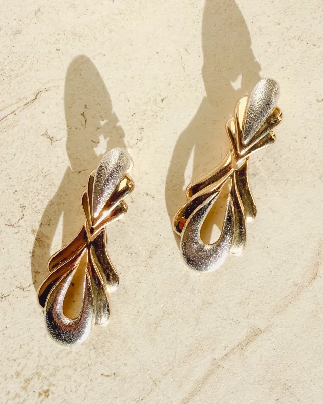 Vintage Signed Gold & Matted Silver Tone Oval Clip On Earrings sold by Care Tucker