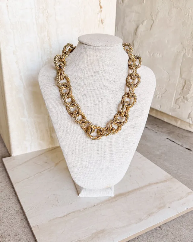 Vintage Signed Chunky Gold Metal Chain Necklace sold by Care Tucker