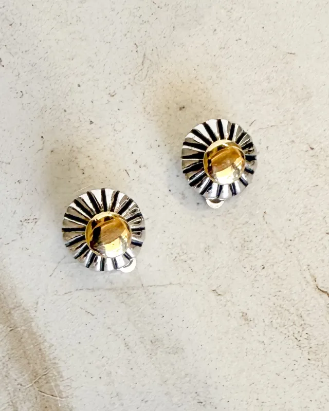Vintage Signed Yellow Gold & Sterling Silver Signed Dome Clip Earrings sold by Care Tucker