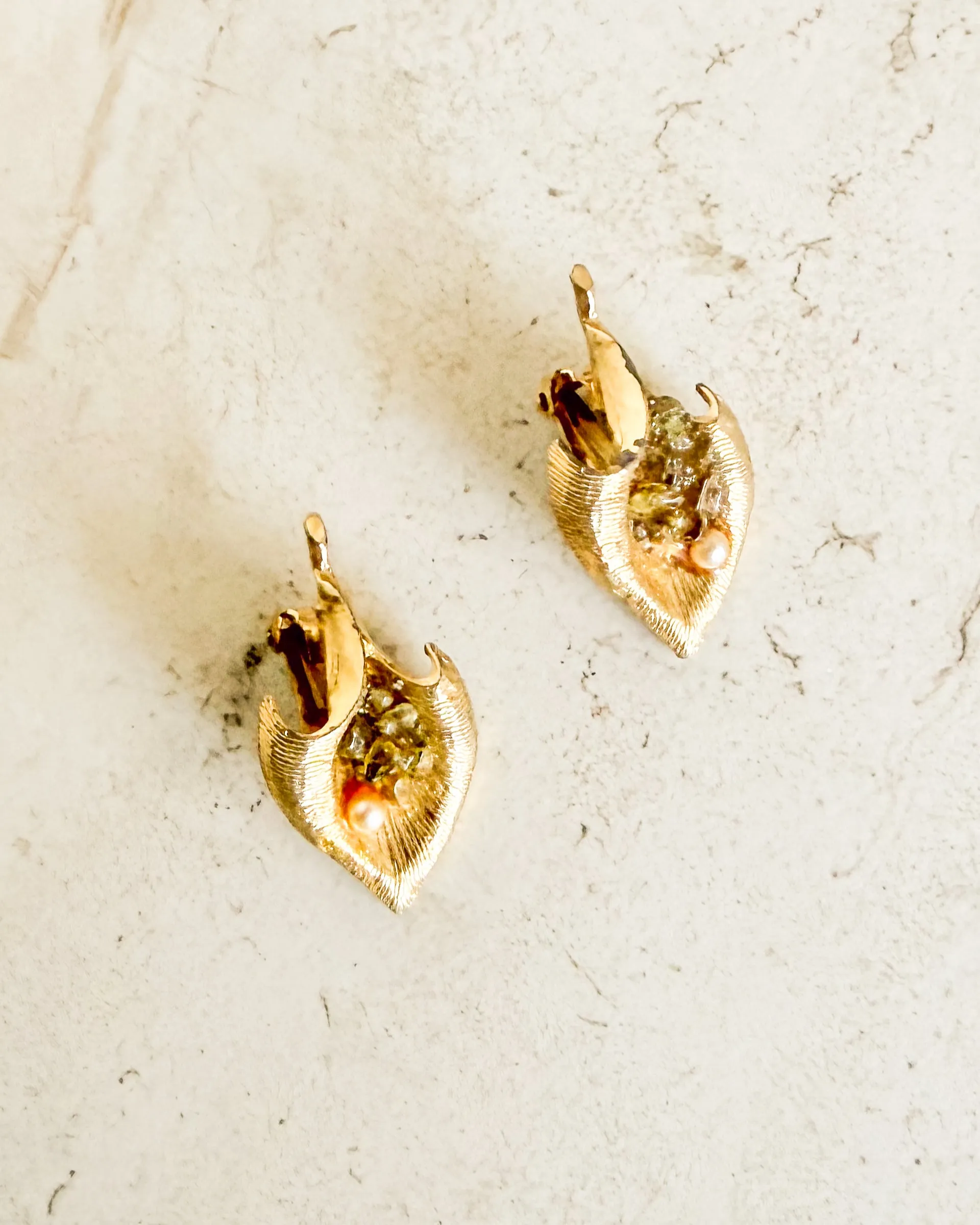 Vintage Gold Filled Pearl Leaf Clip On Earrings sold by Care Tucker