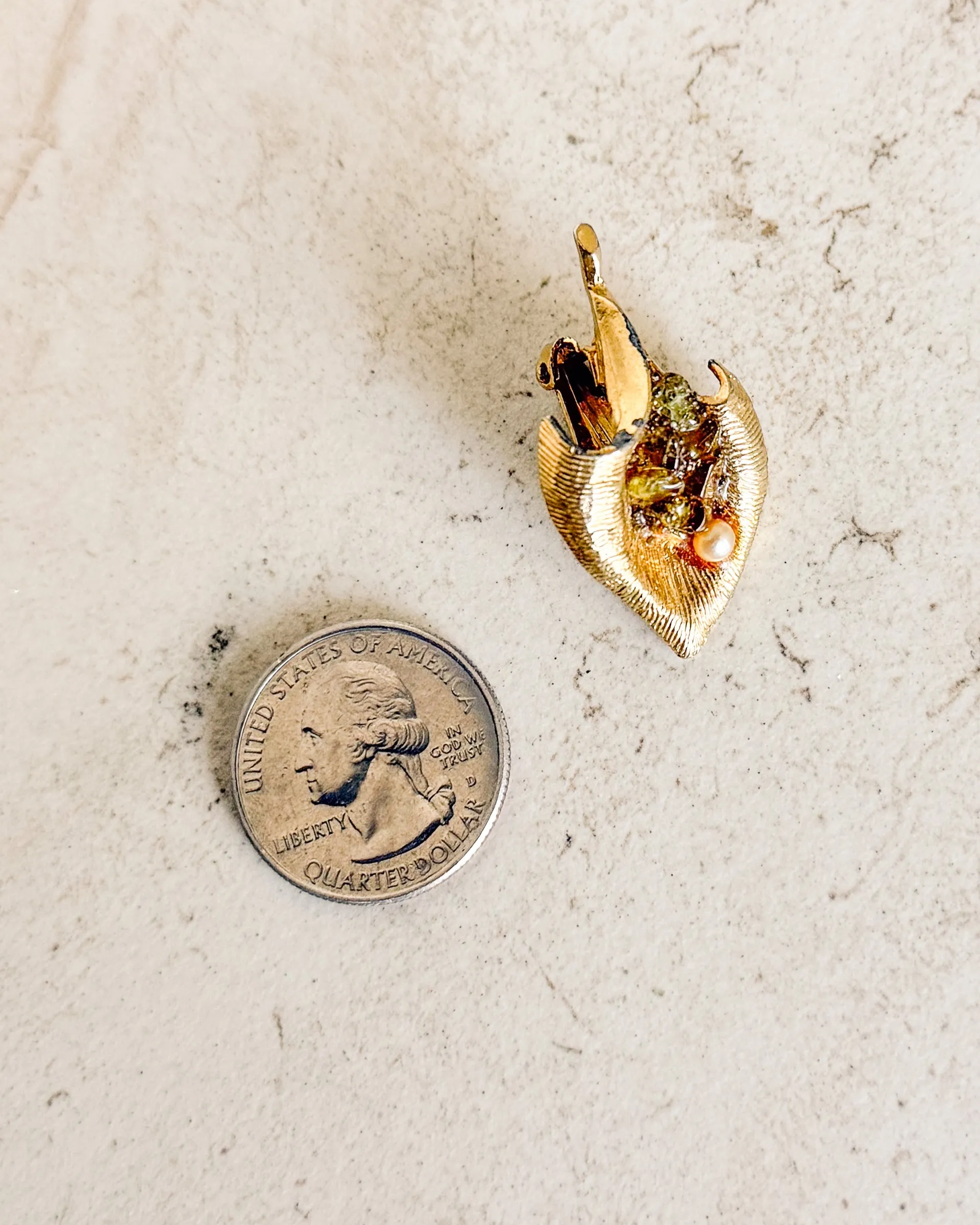 Vintage Gold Filled Pearl Leaf Clip On Earrings sold by Care Tucker product image thumbnail 2