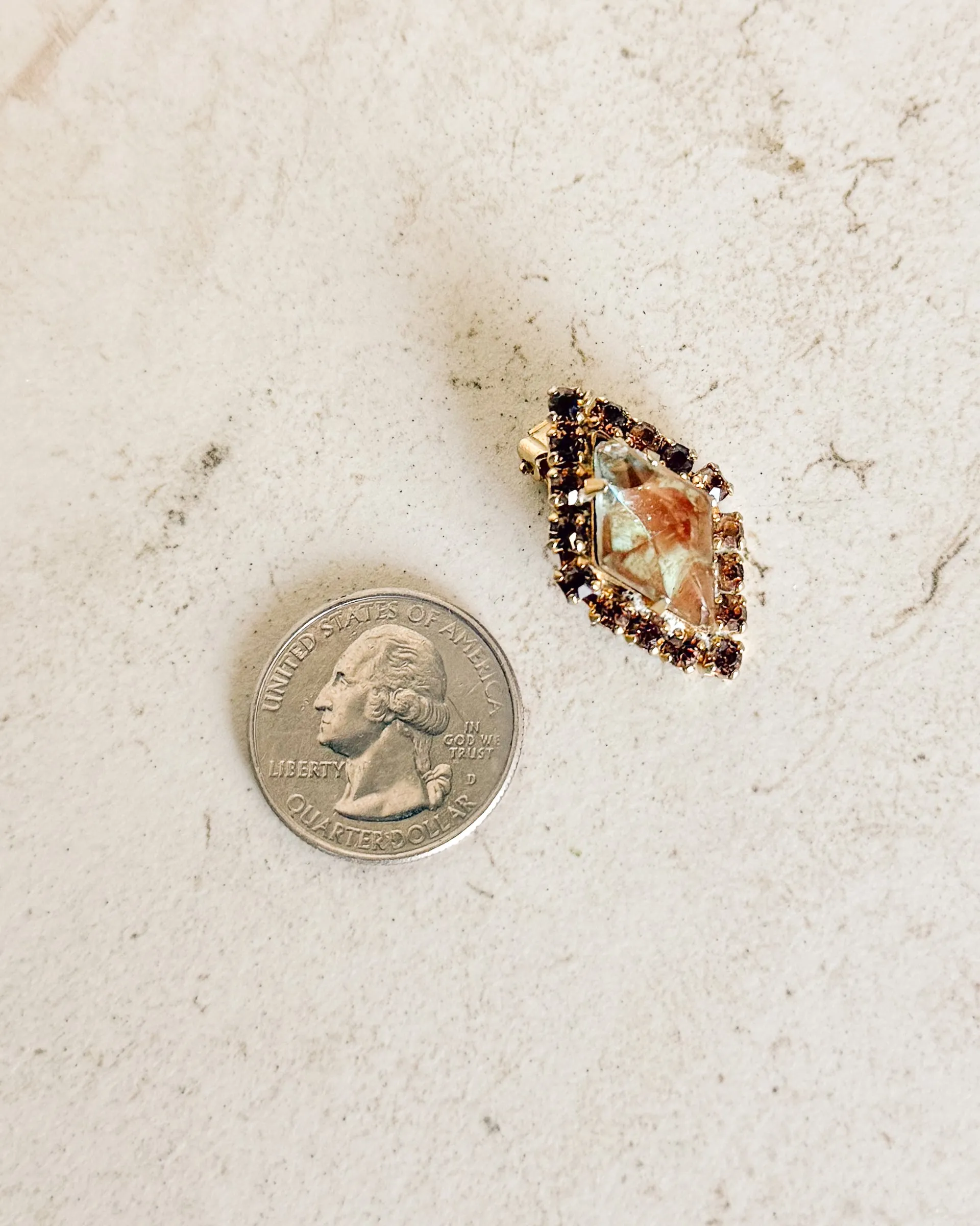 Vintage Gold-Tone Topaz and Amber Rhinestone Clip Earrings sold by Care Tucker product image thumbnail 2
