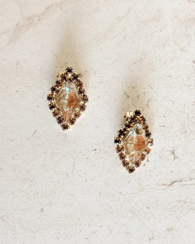Vintage Gold-Tone Topaz and Amber Rhinestone Clip Earrings sold by Care Tucker