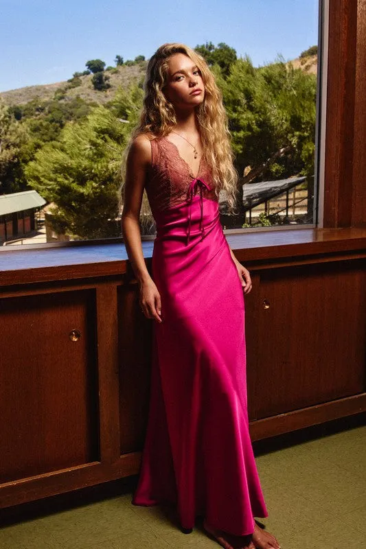 Lace & Satin Magenta Maxi Dress sold by Care Tucker