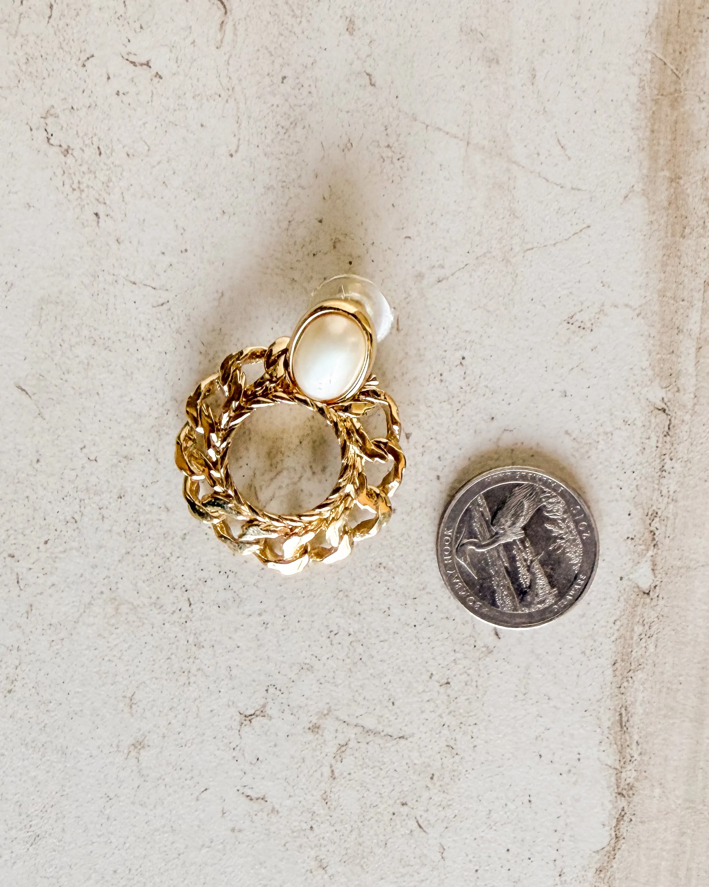 Vintage Chain Gold And Pearl Drop Earrings sold by Care Tucker product image thumbnail 2