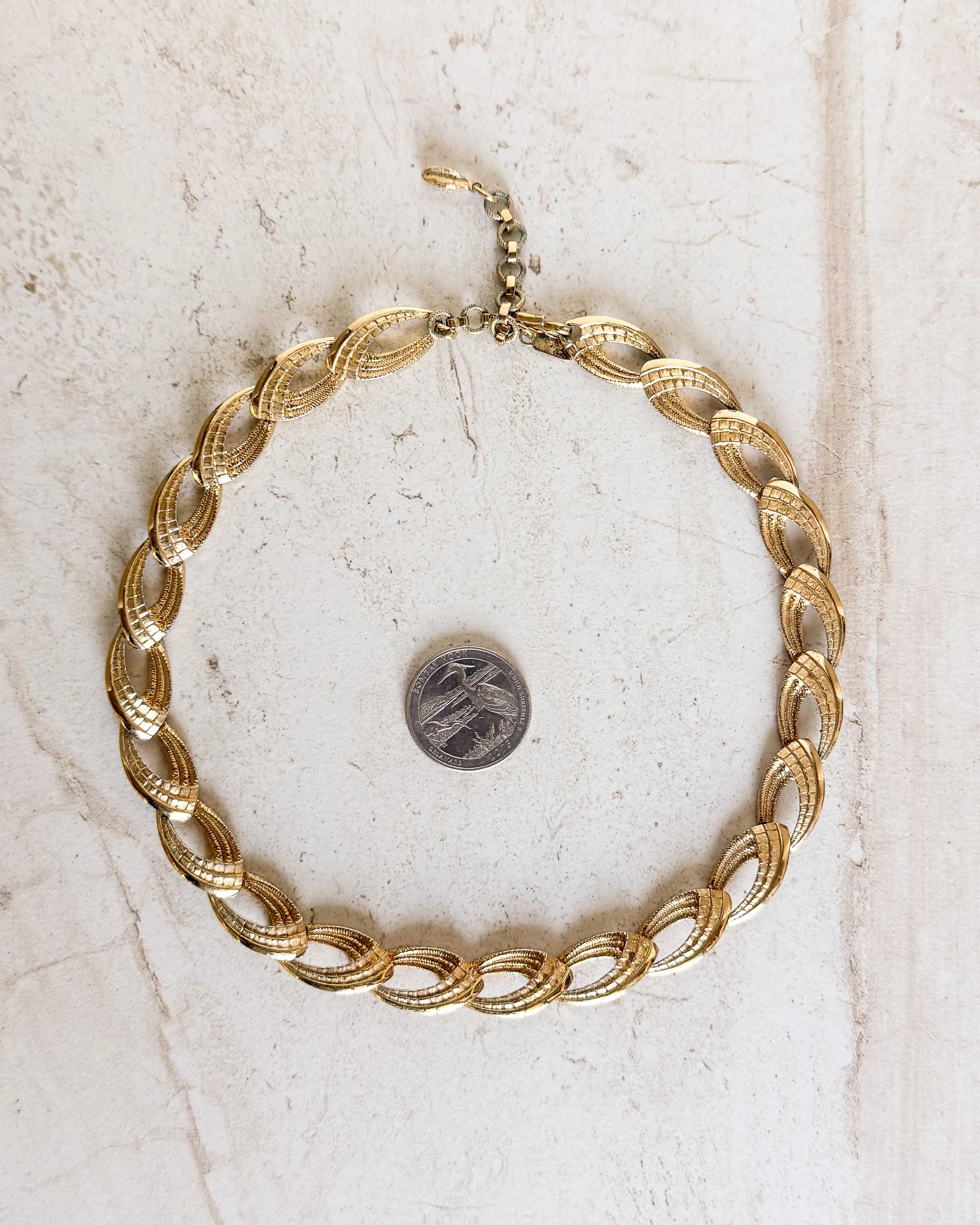 Vintage Signed Gold Tone Chain Choker Textured Necklace sold by Care Tucker product image thumbnail 2