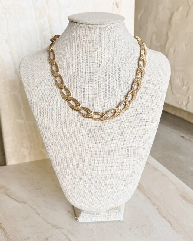 Vintage Signed Gold Tone Chain Choker Textured Necklace sold by Care Tucker