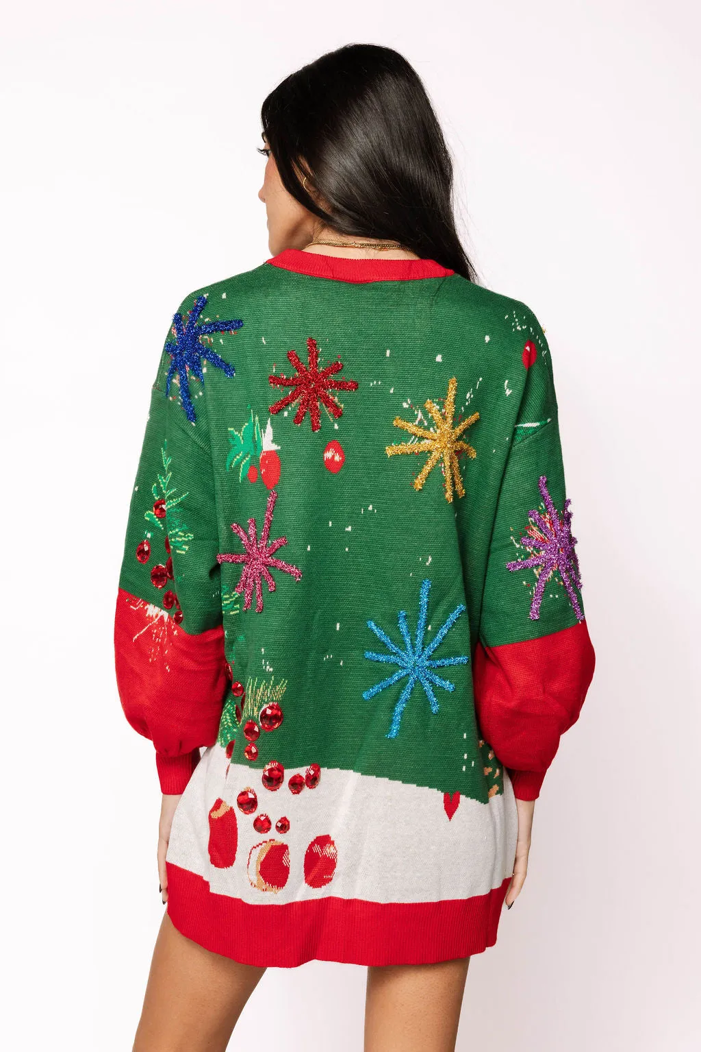 Dark Green & Red Christmas Cocktails Sweater Dress sold by Care Tucker product image thumbnail 2