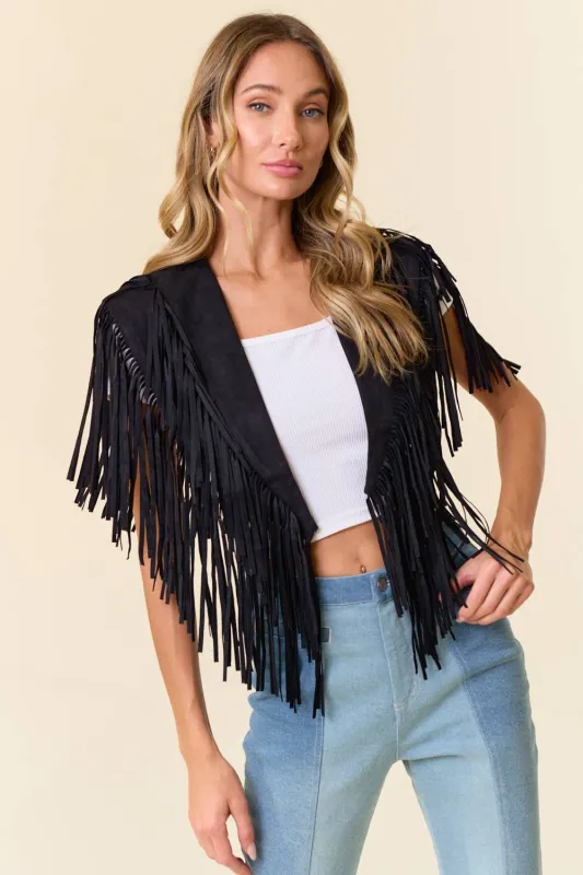 Stephanie FRINGE SUEDE Cape sold by Care Tucker