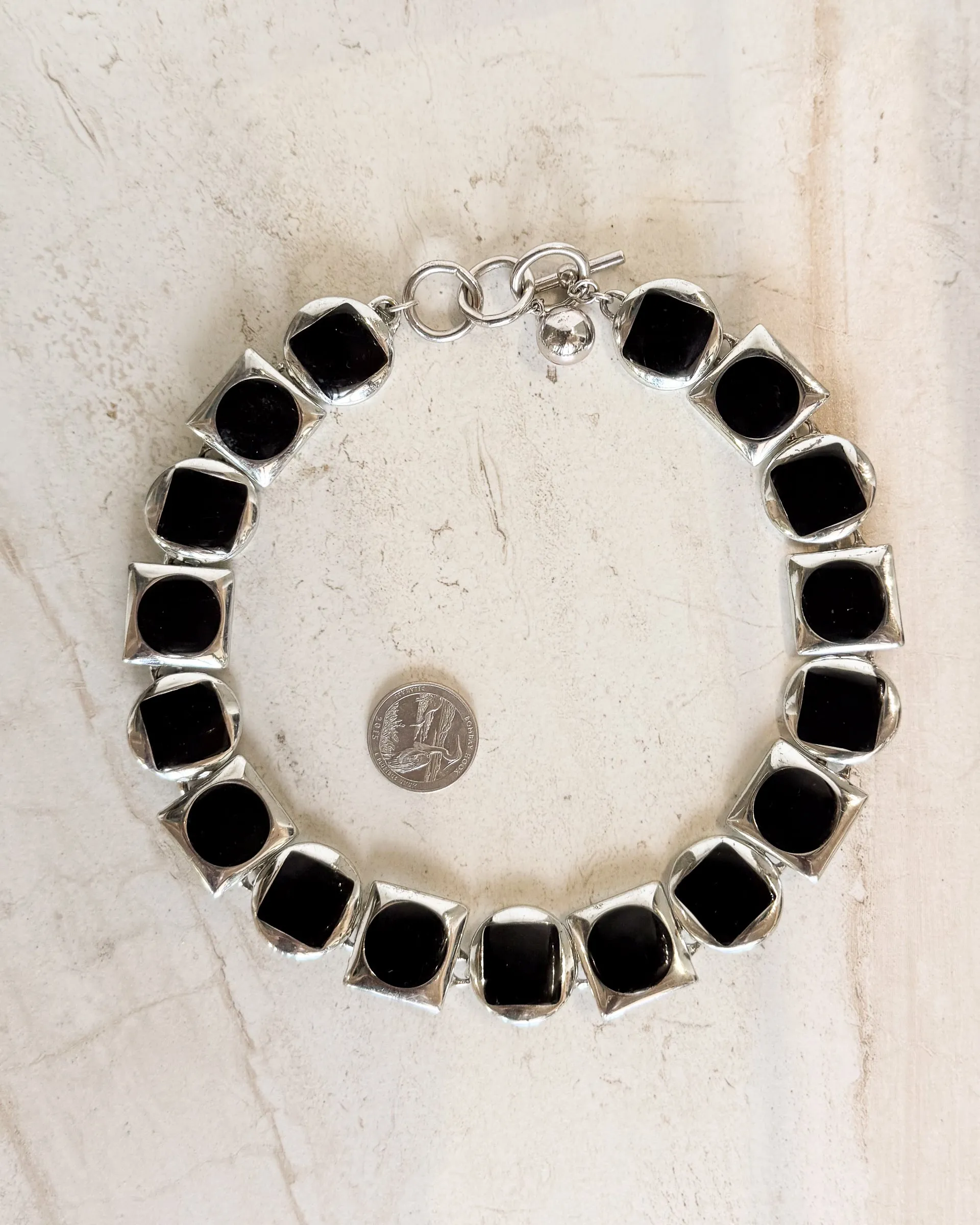 Vintage Stunning Black Enamel Silver Tone Link High End Collar Necklace sold by Care Tucker product image thumbnail 2