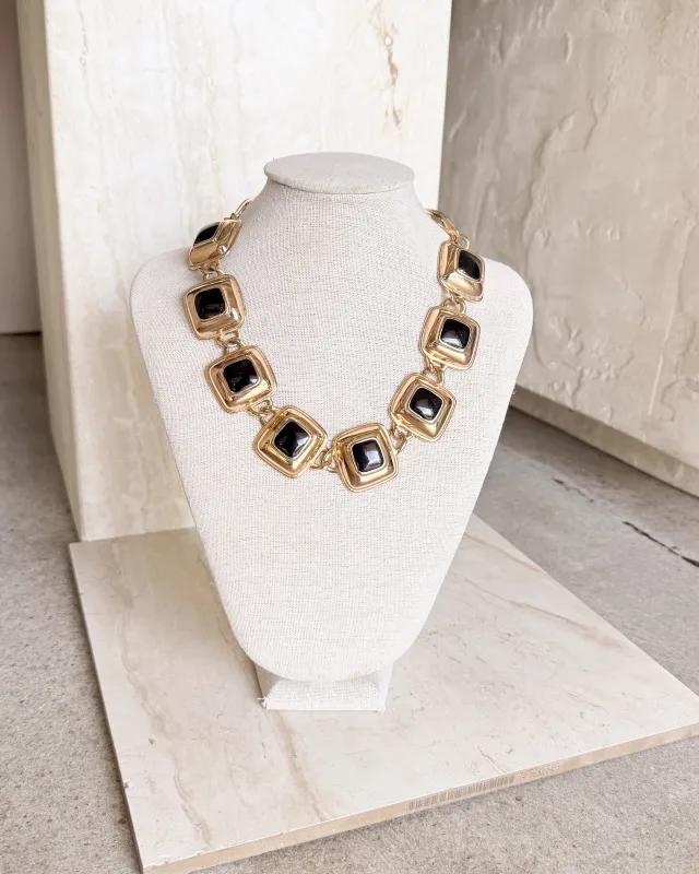 Vintage Signed  BLACK ENAMEL CHUNKY NECKLACE sold by Care Tucker