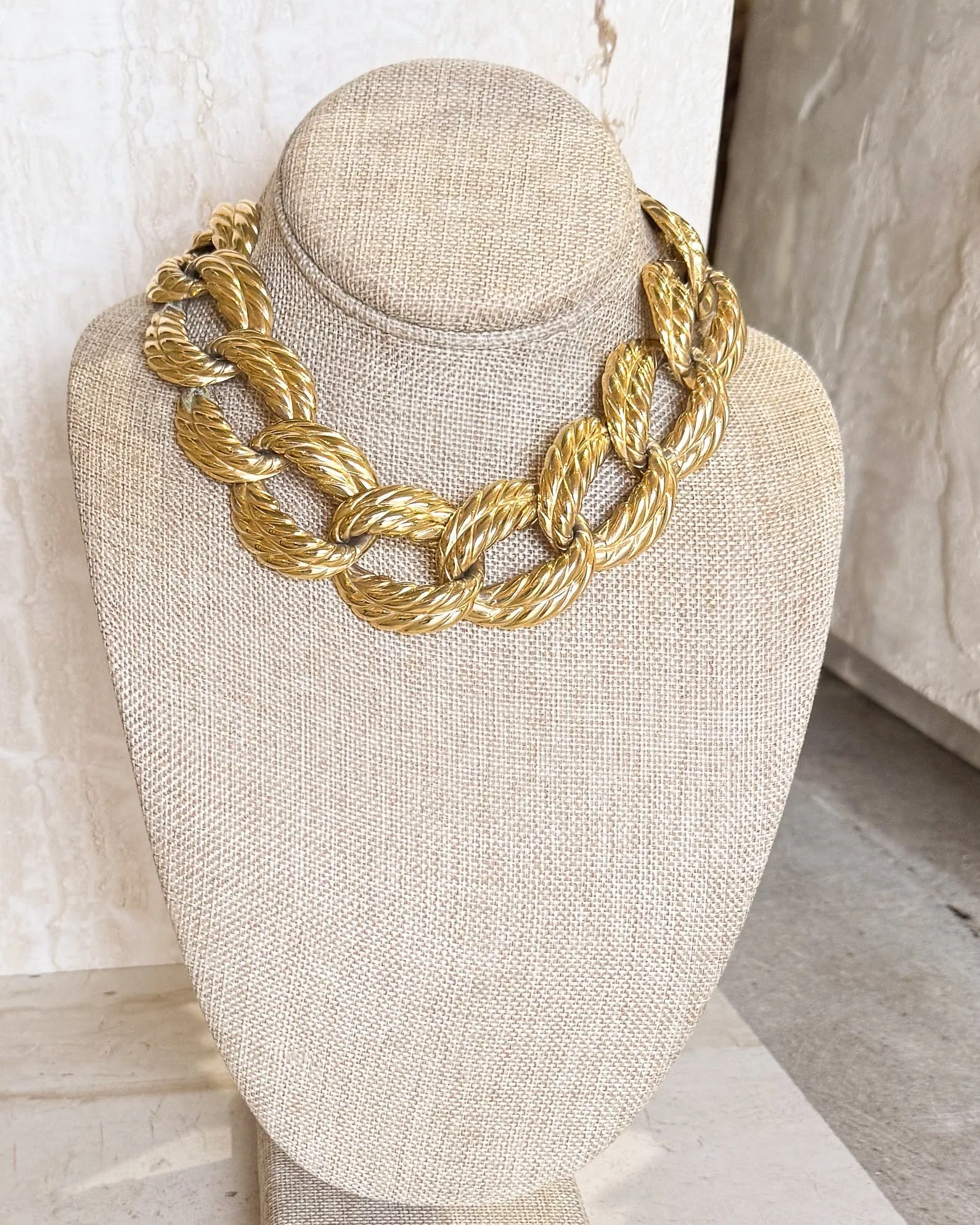 Vintage Signed Chunky Gold Plated Rope Link Necklace sold by Care Tucker