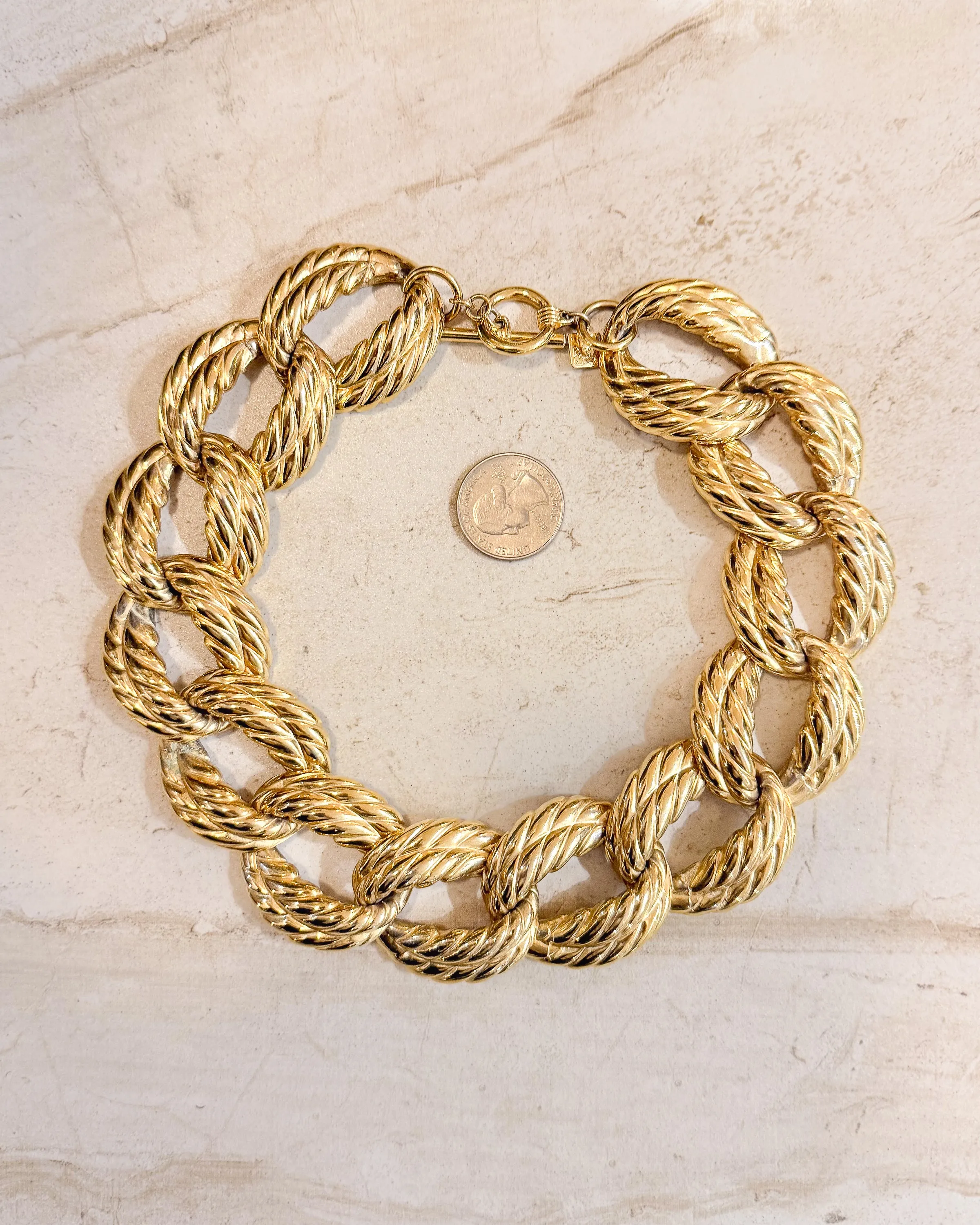 Vintage Signed Chunky Gold Plated Rope Link Necklace sold by Care Tucker product image thumbnail 3