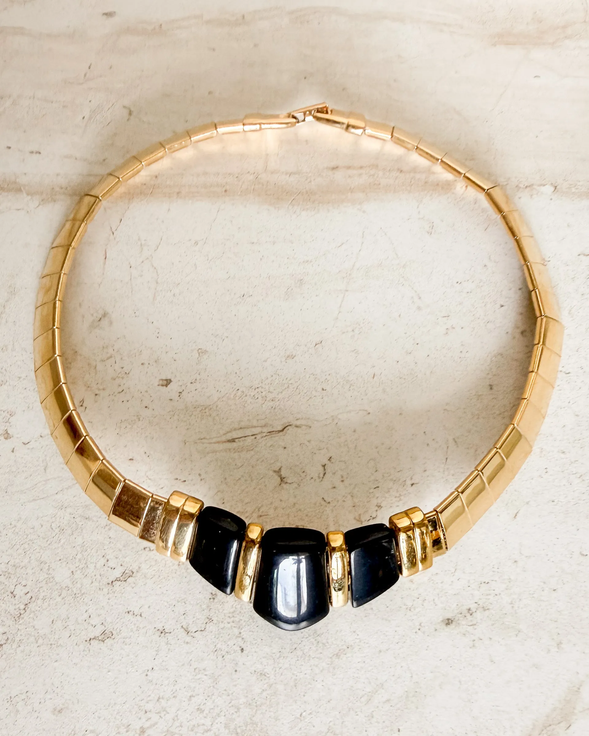 Vintage Signed Gold Band Collar Choker Black Necklace sold by Care Tucker