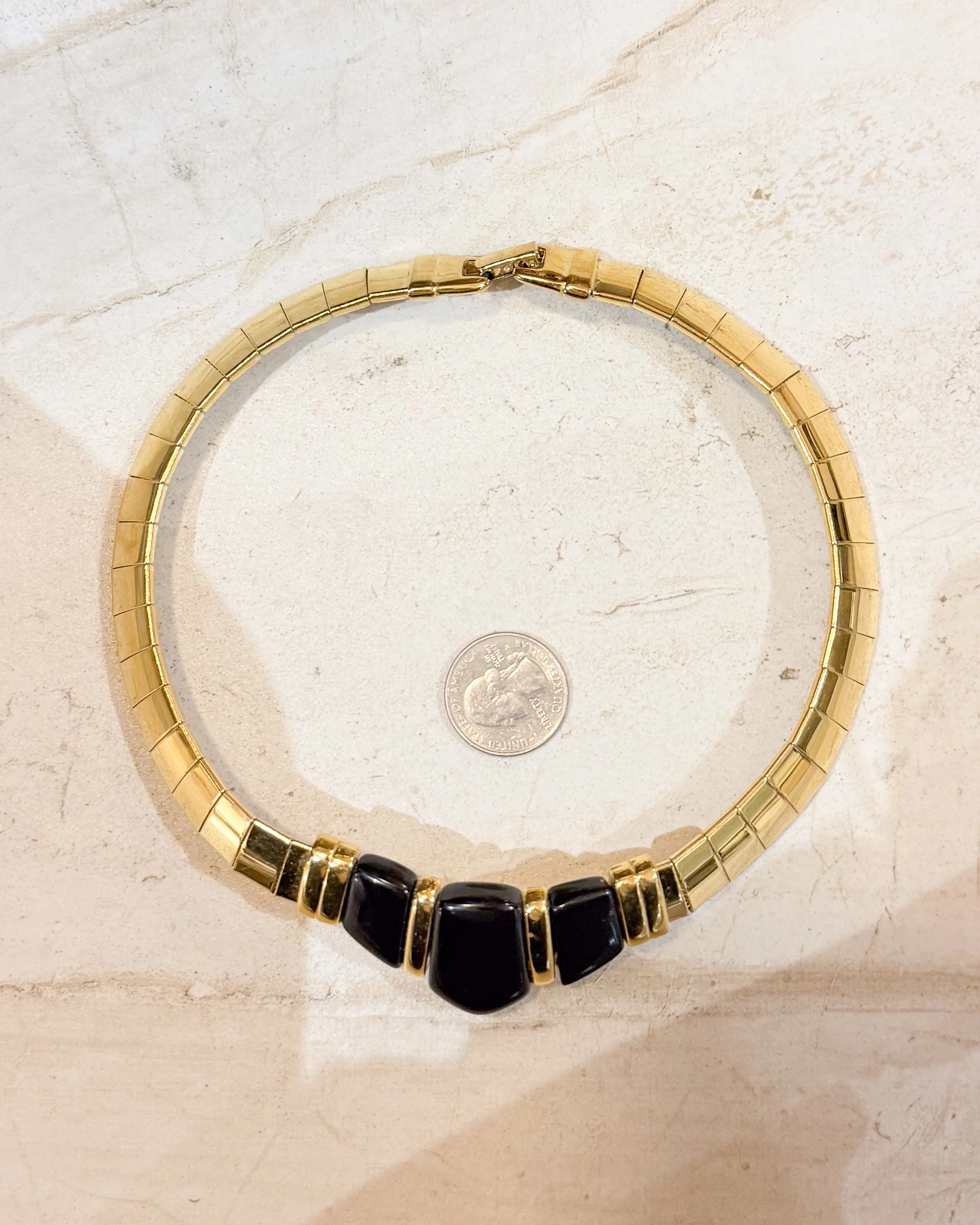 Vintage Signed Gold Band Collar Choker Black Necklace sold by Care Tucker product image thumbnail 3