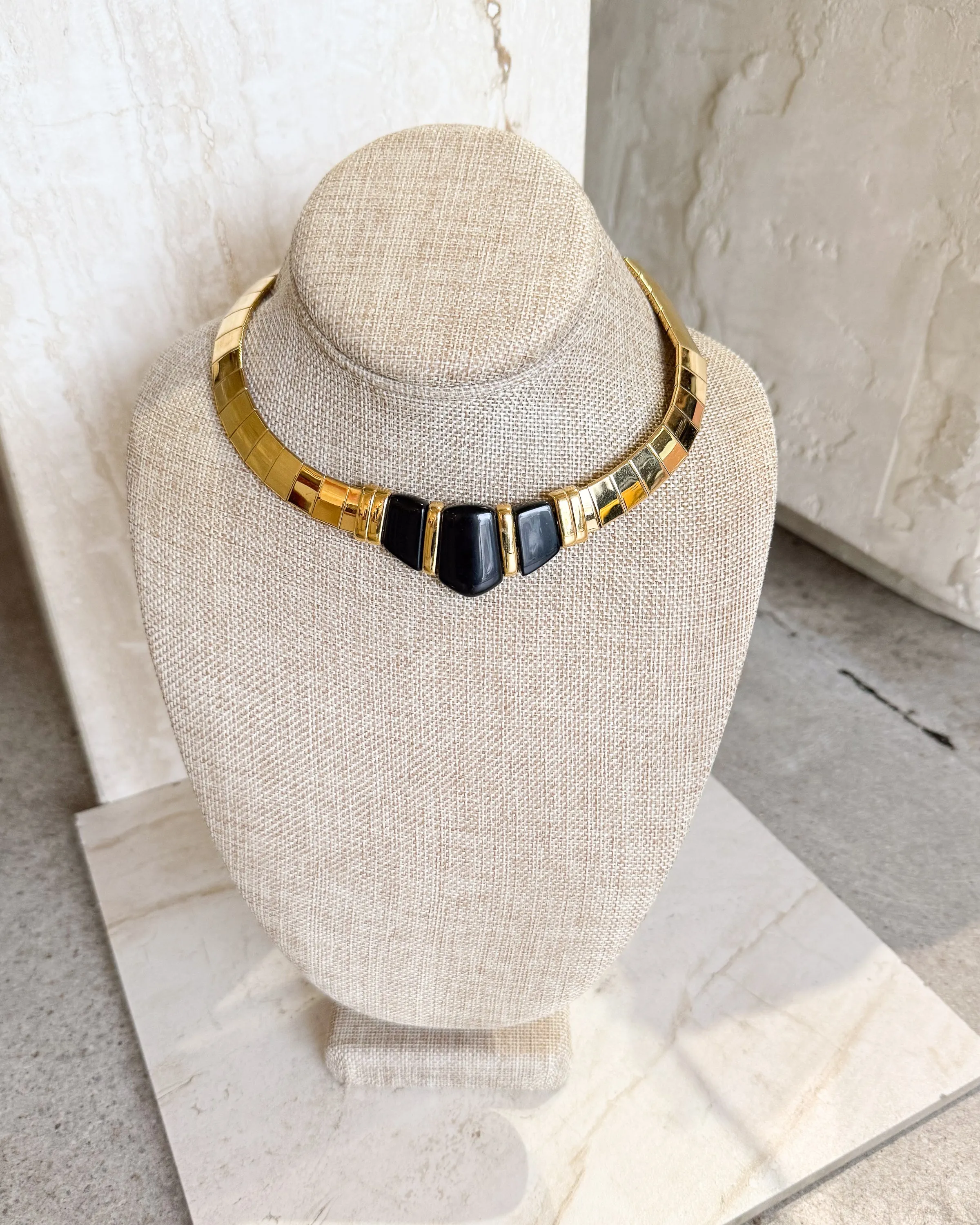 Vintage Signed Gold Band Collar Choker Black Necklace sold by Care Tucker product image thumbnail 2