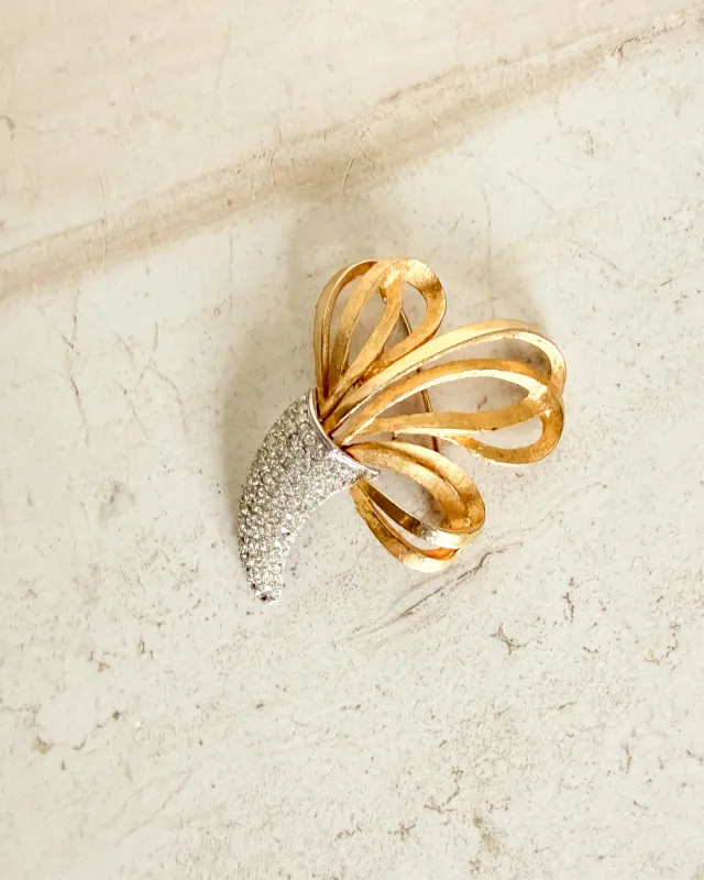 Vintage Gold Tone With Rhinestones Feather Brooch sold by Care Tucker