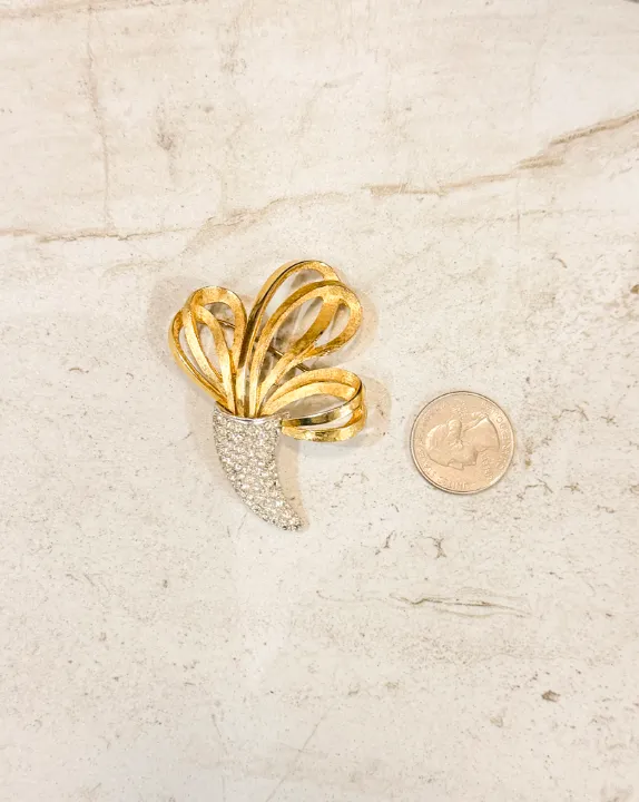 Vintage Gold Tone With Rhinestones Feather Brooch sold by Care Tucker product image thumbnail 2