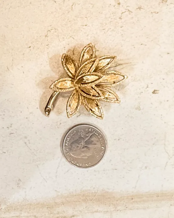Vintage gold tone signed Lotus Flower floral brooch pin sold by Care Tucker product image thumbnail 2
