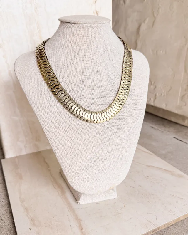 Vintage Champagne Gold Chunky Flat Chain Shiny Link Statement Necklace sold by Care Tucker