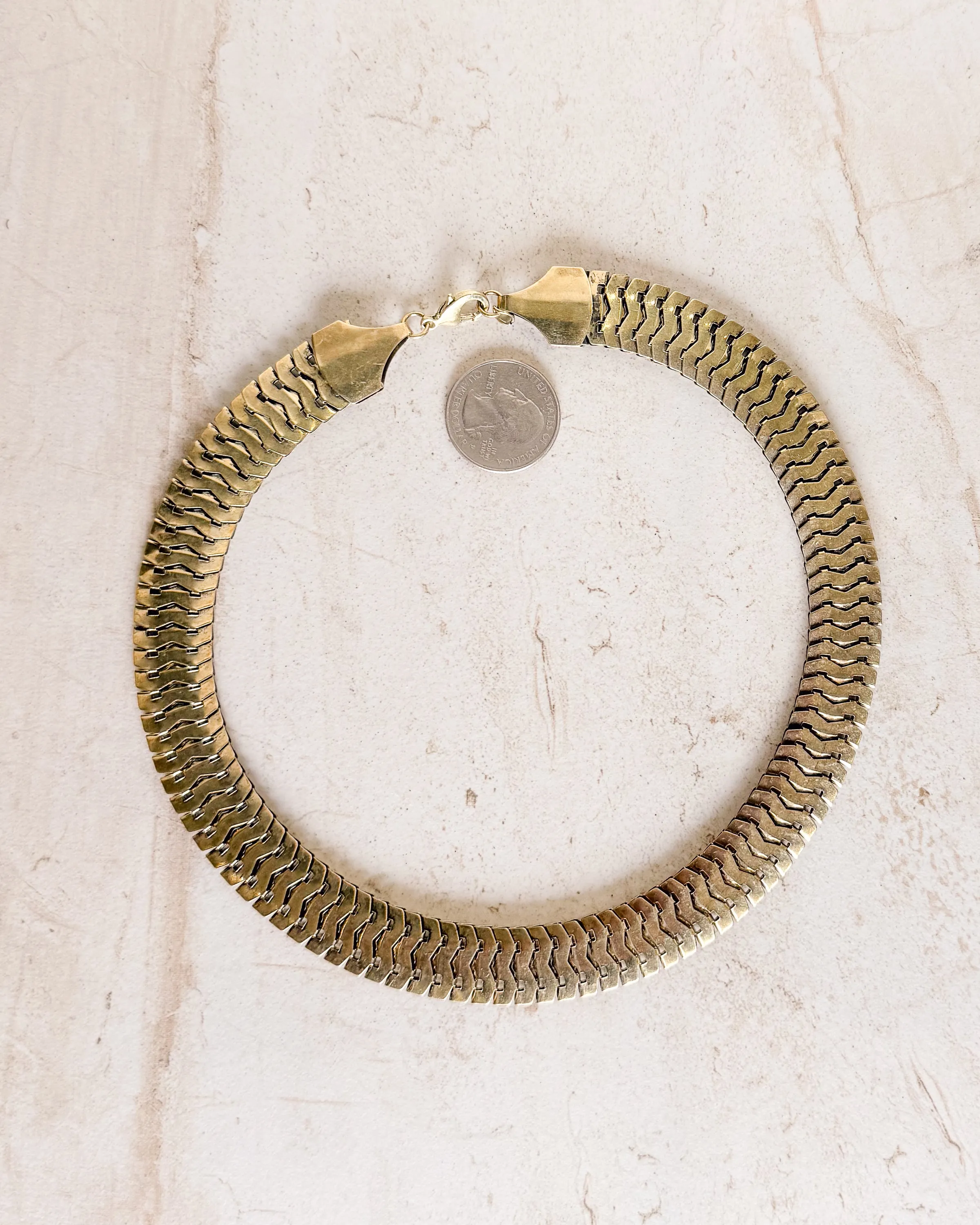 Vintage Champagne Gold Chunky Flat Chain Shiny Link Statement Necklace sold by Care Tucker product image thumbnail 3