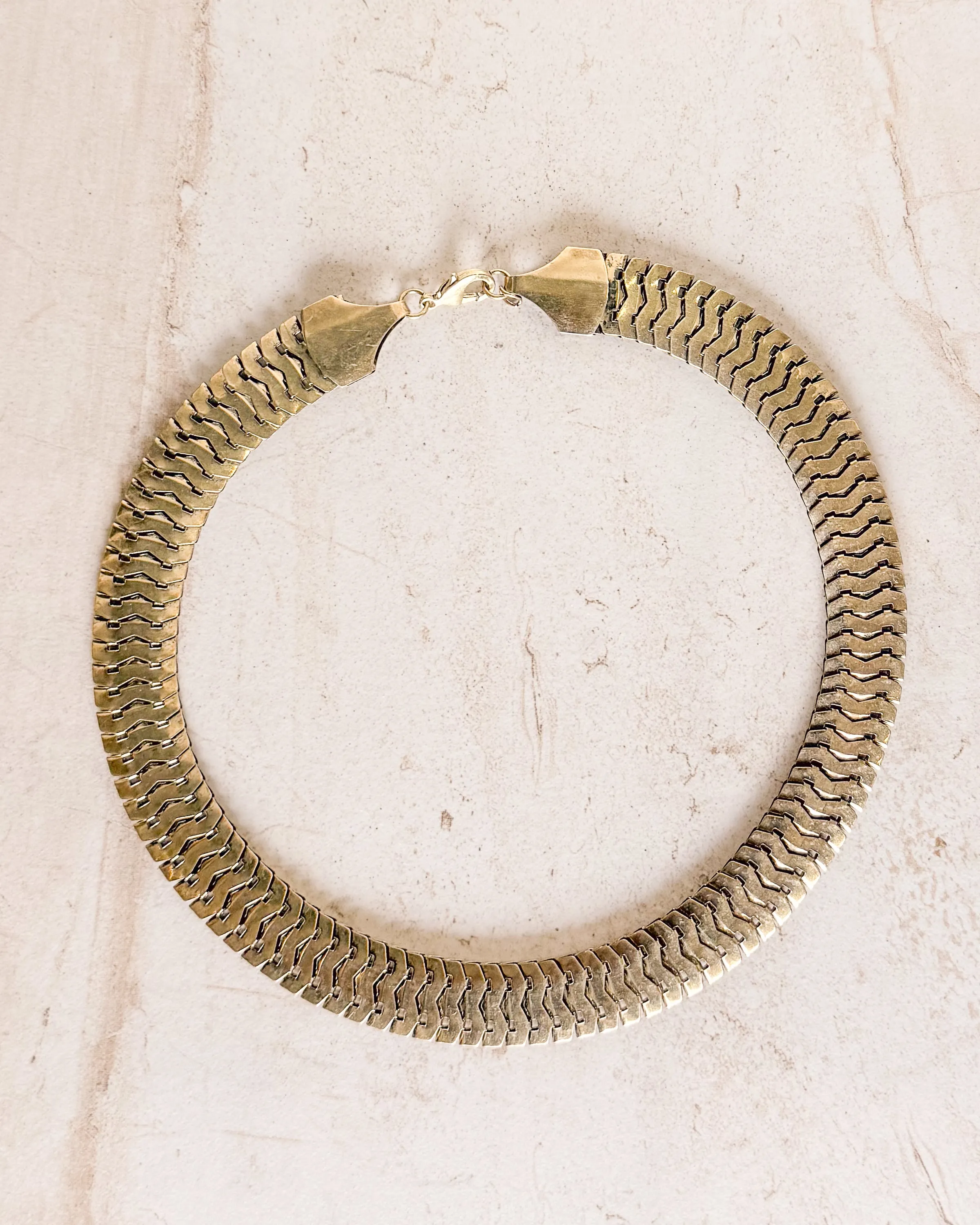 Vintage Champagne Gold Chunky Flat Chain Shiny Link Statement Necklace sold by Care Tucker product image thumbnail 2