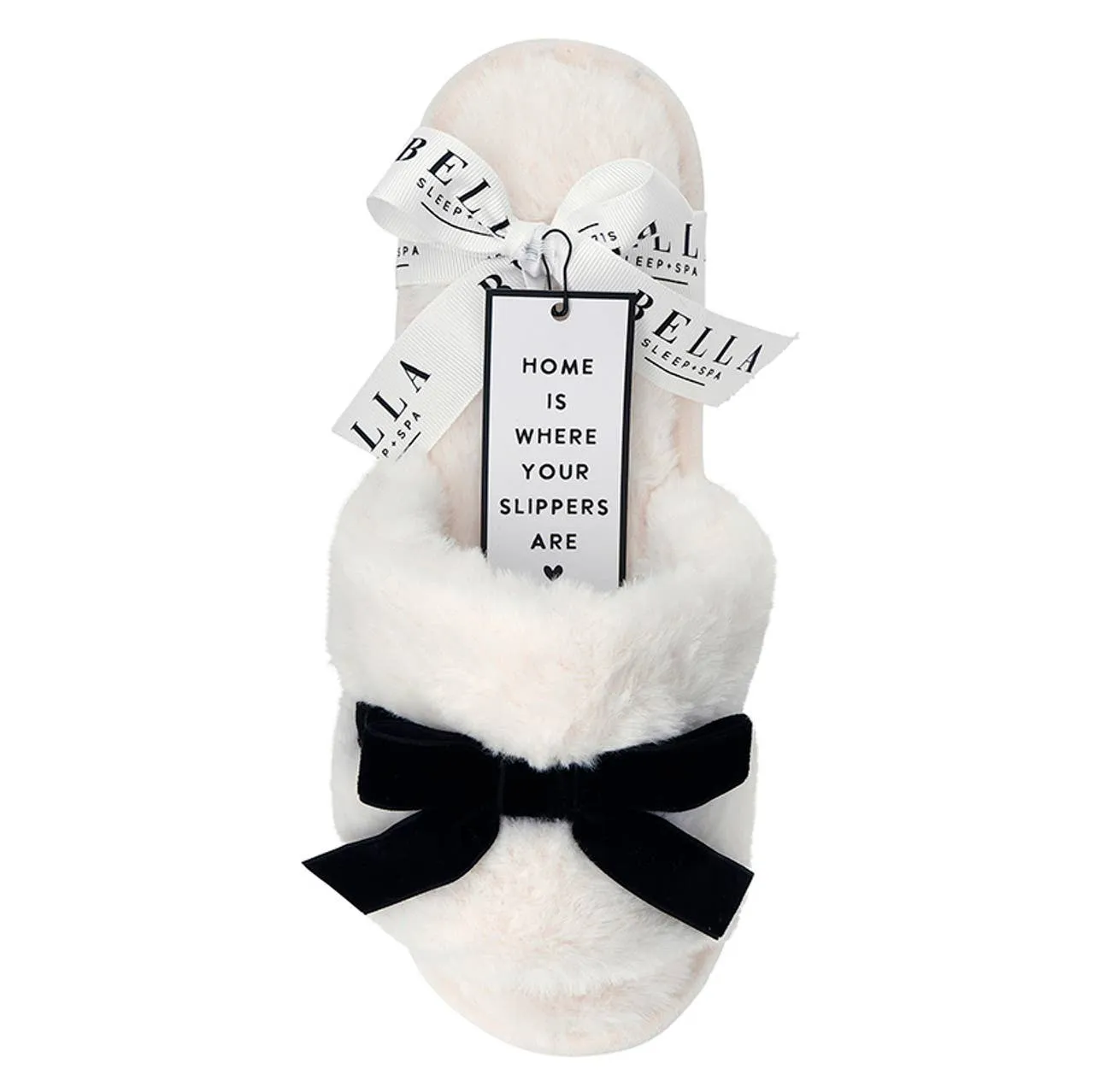 Plush Velvet Bow Slippers - Ivory + Black Velvet Bow sold by Care Tucker product image thumbnail 2