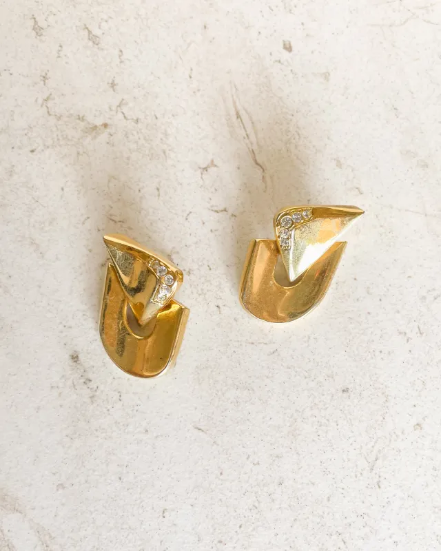 Vintage Gold tone with Clear Rhinestones Dangle Earrings sold by Care Tucker