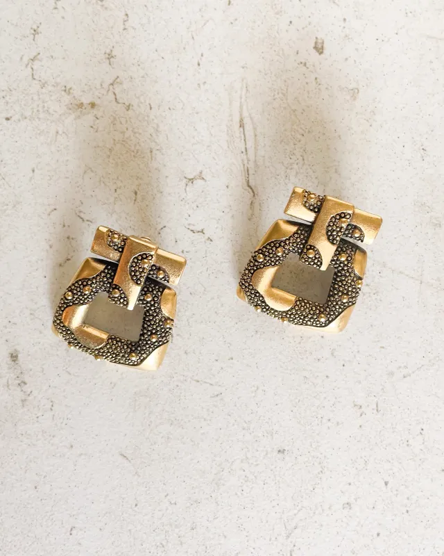 Vintage Gold Tone Square Dangle Earrings sold by Care Tucker