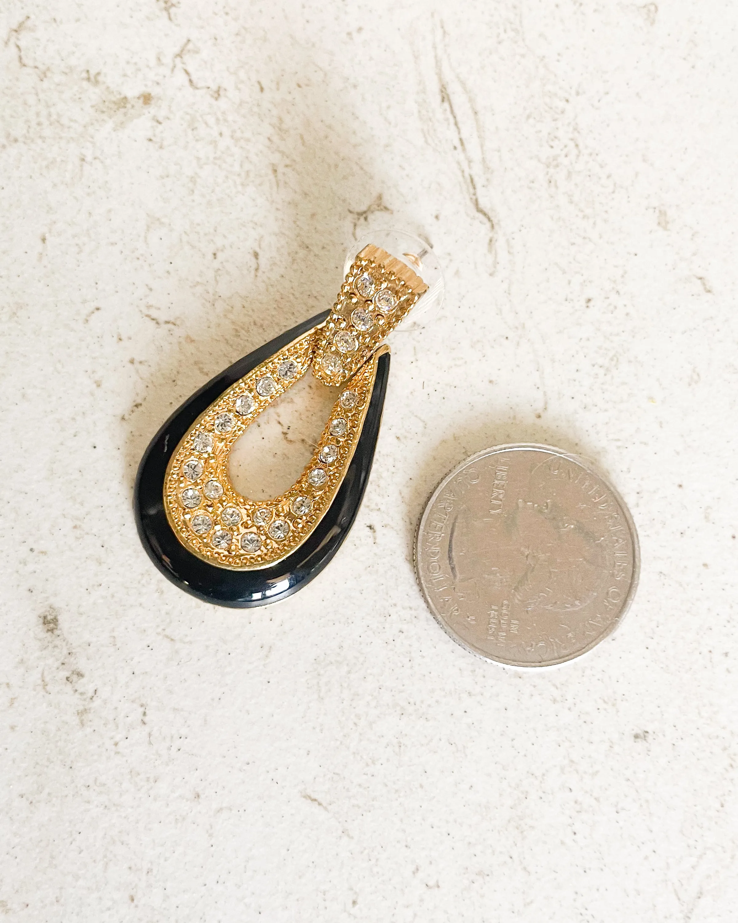 Vintage black enamel rhinestone teardrop earrings sold by Care Tucker product image thumbnail 2