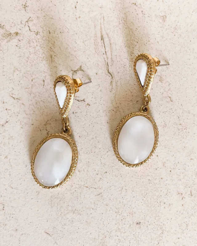 Vintage White oval Teardrop Earrings sold by Care Tucker
