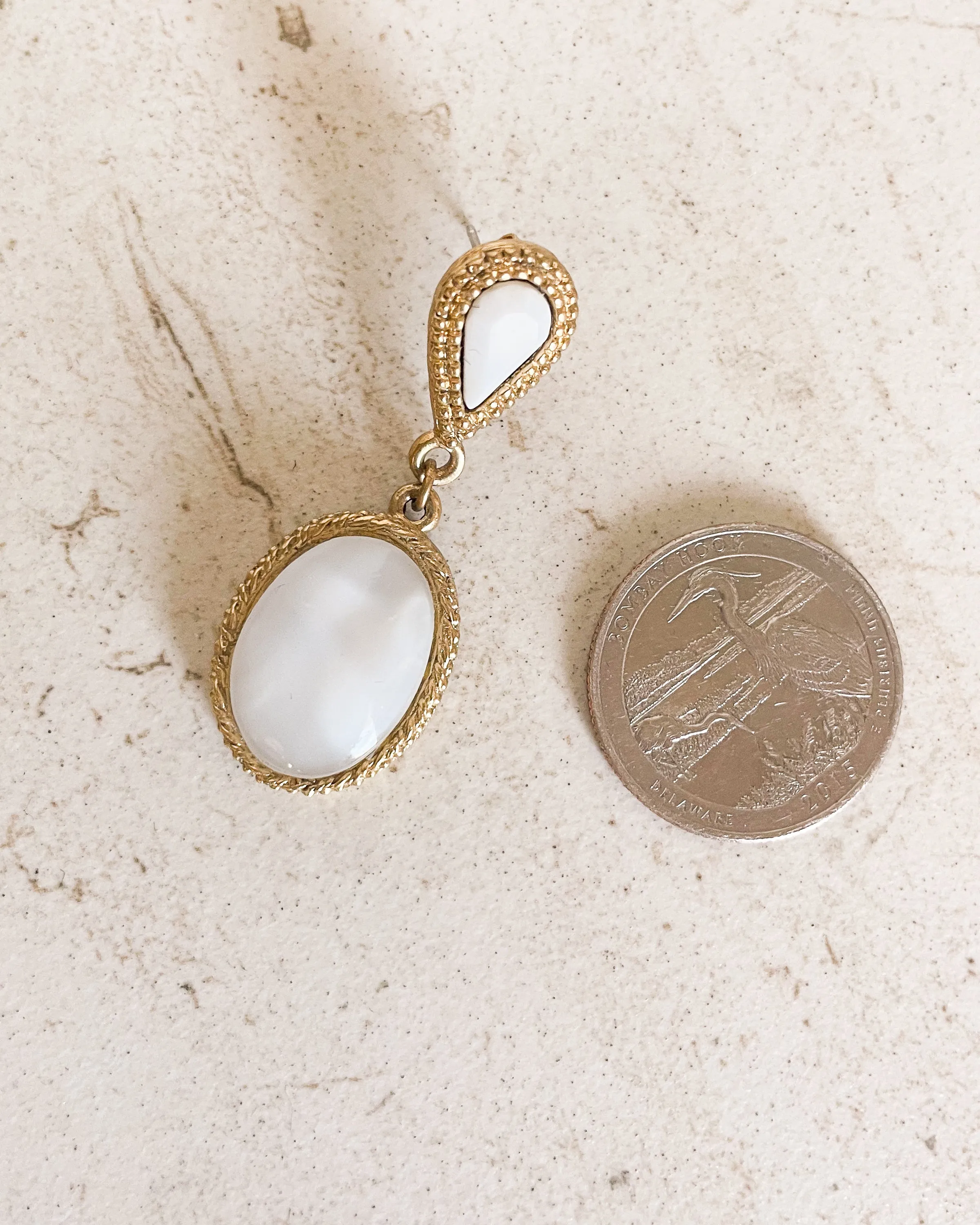 Vintage White oval Teardrop Earrings sold by Care Tucker product image thumbnail 2