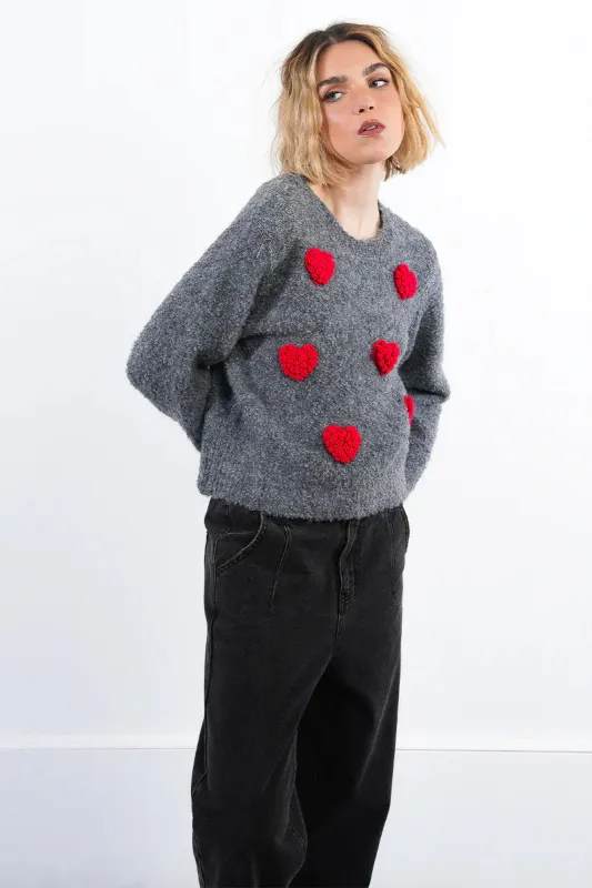 Knit Heart Puff Sweater made by Molly Bracken